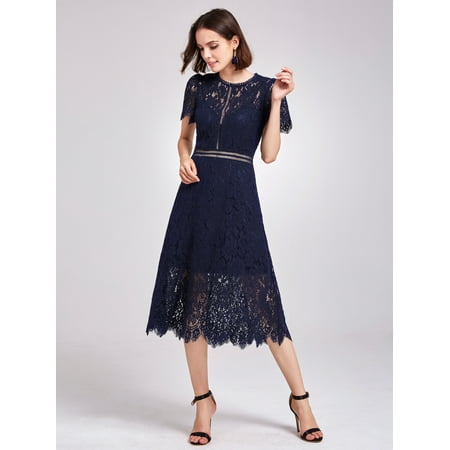 Ever Pretty Alisa Pan Women S A Line Short Sleeve Sheer Lace Black Alisa Pan Women S A Line Short Sleeve Sheer Lace Black Tie Wedding Guest Tail Party Midi