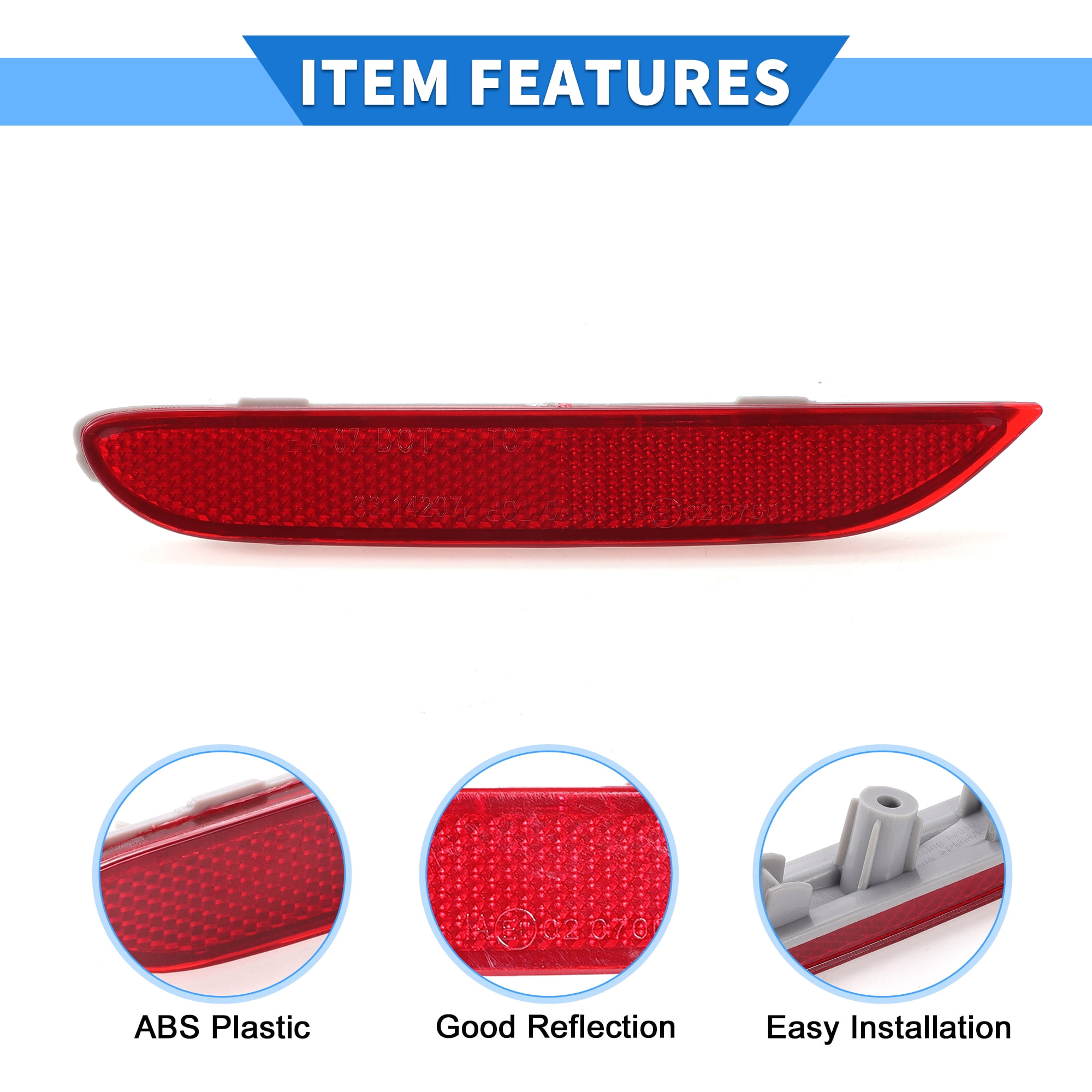 Unique Bargains for Nissan Rogue 2014-2022 Rear Left Bumper Reflector, Plastic Red