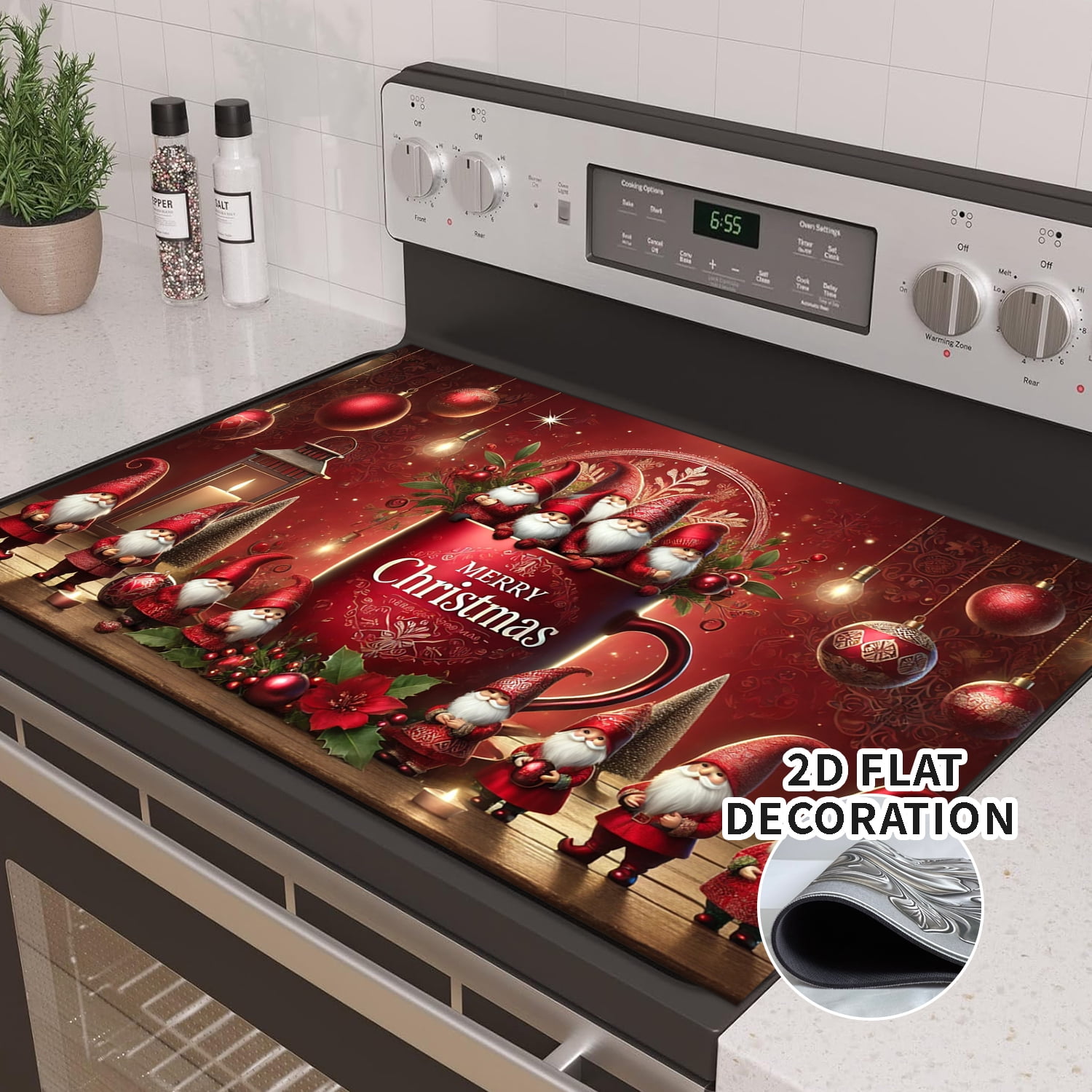Stove Top Cover for Electric Stove- Christmas coffee cup pattern Ceramic Stove top Cover, Heat Resistant Glass Cooktop Cover, Flat RV Range Stovetop Protector, Dish Drying Mats for Kitchen