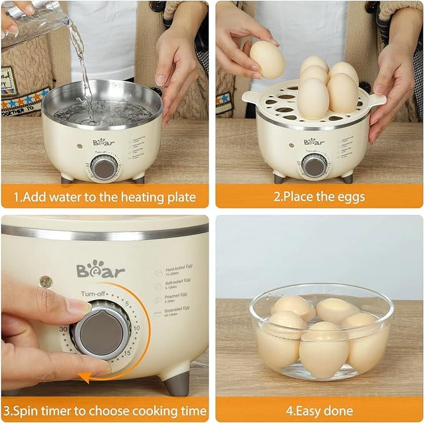 Bear Egg Cooker,14 Egg Capacity Rapid Electric Egg Cooker with Auto Shut-Off Timer for Hard Boiled Eggs, Poached Eggs, Scrambled Eggs, or Omelets,Single or Double Layer Use