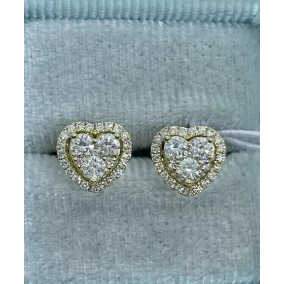 2.00 CT Round Cut Lab Created Diamond Heart Shape Stud Earrings 14K Yellow Gold Plated Sterling Silver