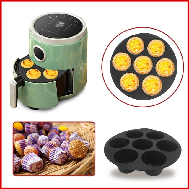 pstuiky Air Fryer 7 Cup Silicone Muffin Pan for Baking Cakes & Muffins Reusable Non-Stick Mold Fits 3.5-5.8L Fryers
