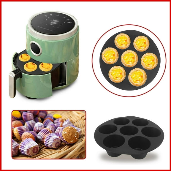 Fufafayo under $5 2Pcs Silicone Cake Molds, Air Fryer Accessories, Silicone Baking Cup Set of Seven for Muffins Cupcakes, Reusable Round Cake Pan for Oven Countertop Cooking