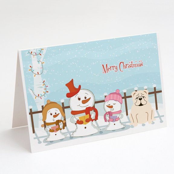 Merry Christmas Carolers English Bulldog White Greeting Cards and Envelopes Pack of 8
