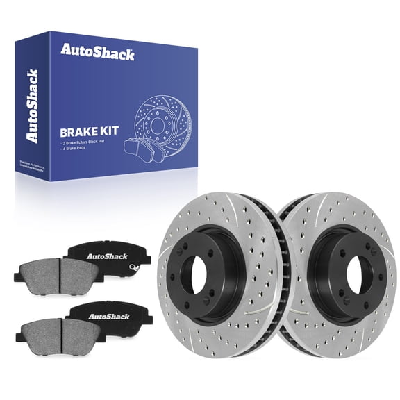 AutoShack Front Vented Drilled & Slotted E-Coated Brake Rotors   Ceramic Pads 6-PC Brake Kit Replacement for 2011-2015 Hyundai Sonata 2011-2016 Kia Optima ShadowGuard 11.81" (300 mm)