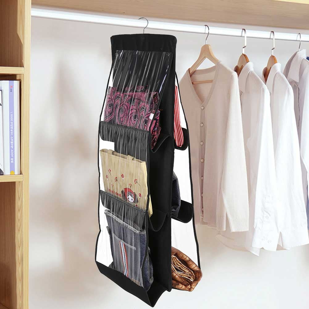 Tebru 6 Pockets Wardrobe Closet Hanging Dustproof Tote Bag Handbag Purse Storage Organizer ...