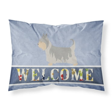 Australian Silky Terrier Welcome Fabric Standard Pillowcase Blue