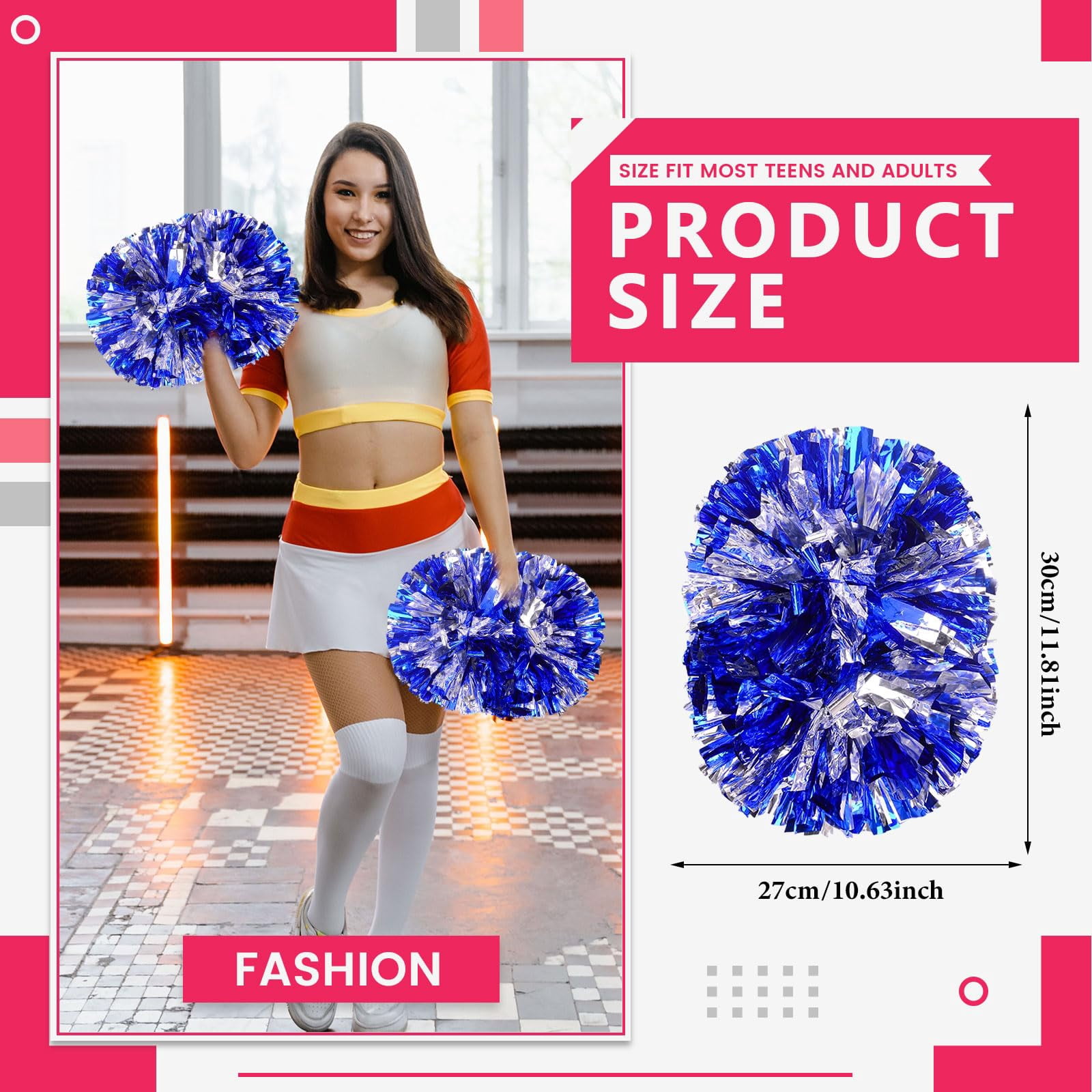 Pom Poms Cheer 14 Pcs with Handle, Cheerleading Handheld Squad Pompoms for Sports Team Spirit Games Dance Party Adults