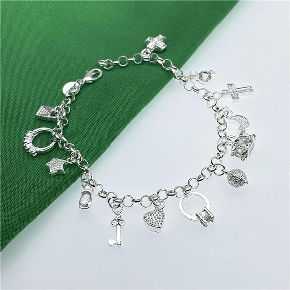 GKNET 925 Silver Filled 13 Dangle Drop Charm Bracelet Women Fashion Bracelet Jewelry
