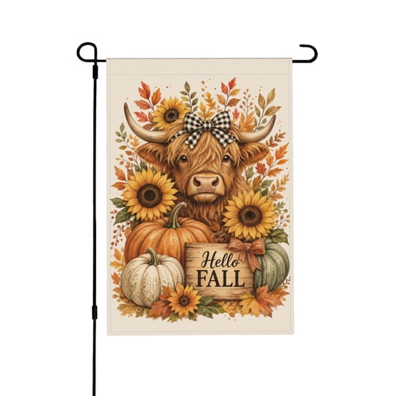 Garden Flag Rustic Fall Decor Sunflowers Pumpkins Cows 12x18 Outdoor Sign