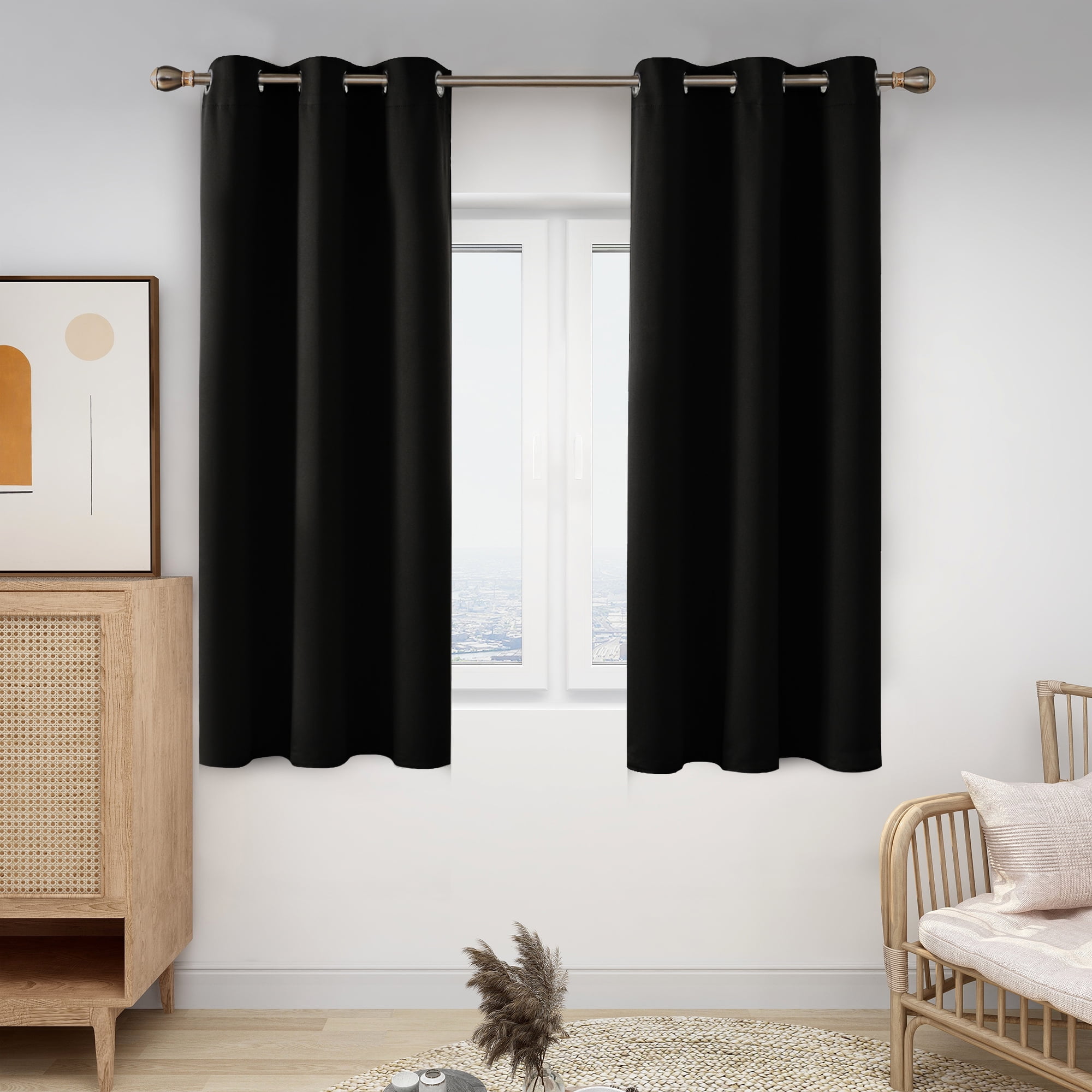 ZOPZO Room Darkening Curtains Pack of 2, Noise Reducing, Black, 42W x 54L Inch, Energy Saving Thermal Insulated Window Treatment for Living Room