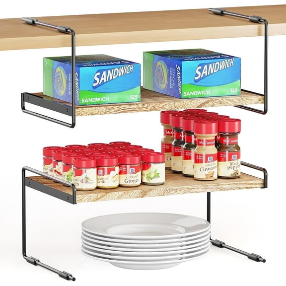 SpaceAid 2 Pack Cabinet Shelf Organizers, Kitchen Counter Organizer Rack Under Shelves Riser, 16" Wide