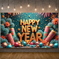 thumbnail image 6 of Festive Decoration Happy New Year Banner Decorative Ornaments Colorful Fireworks Palm Leaves Gift Box for Holiday Celebration Party Decor Event, 6 of 9