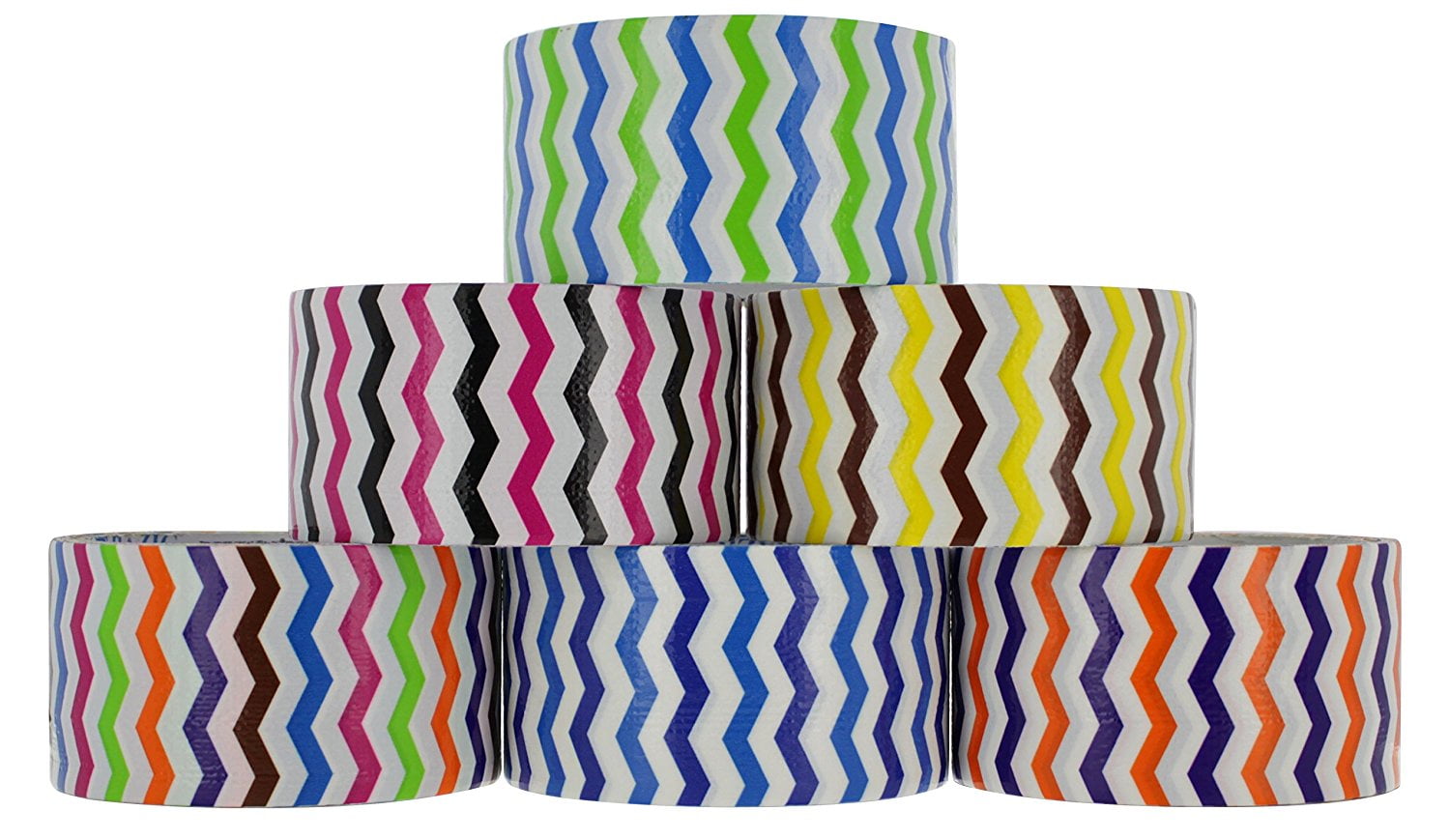 RAM-PRO Chevron Series Duct Tape Assorted Colors 6-Pack, 1.88” x 5 Yard – Colors Included: Blue/Orange/Green/Brown/Pink/Purple, Brown/Yellow, Green/Blue, Light/Dark Blue, Purple/Orange & Black/Pink