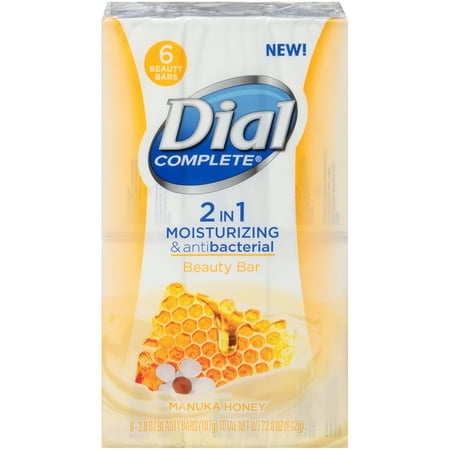 (2 pack) Dial Complete 2 in 1 Moisturizing & Antibacterial Beauty Bar, Manuka Honey, 3.8 Ounce, 6 (Best Antibacterial Soap For Men)