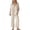 Beige, variant on Mercatoo Cotton Linen Sets for Girls 2 Piece Button Blouse 𝐃ressy Tops and Wide Leg Pants Summer Shirts Teens Casual Beach Clothes