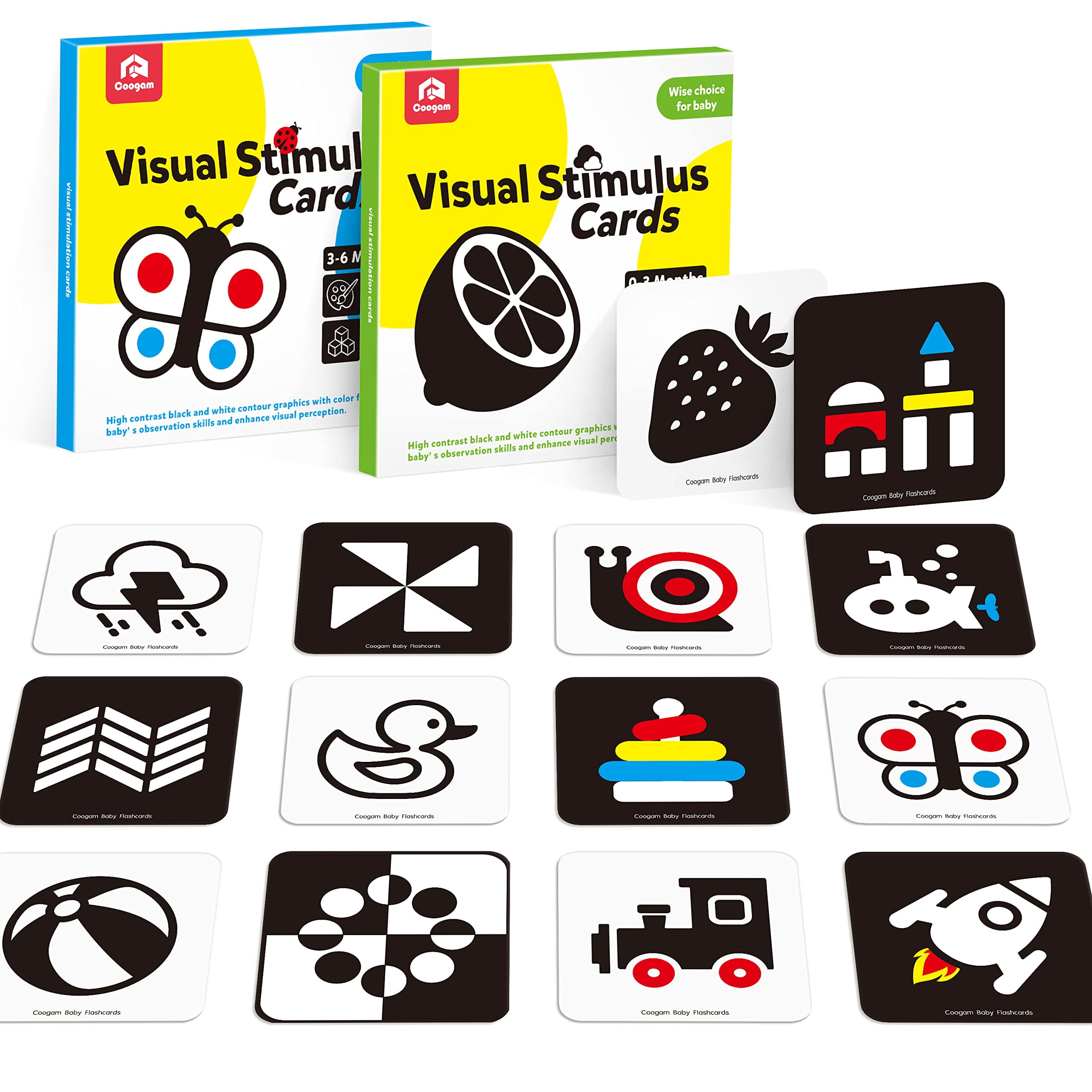 High Contrast Flashcards for Baby, Black and White Visual Stimulation