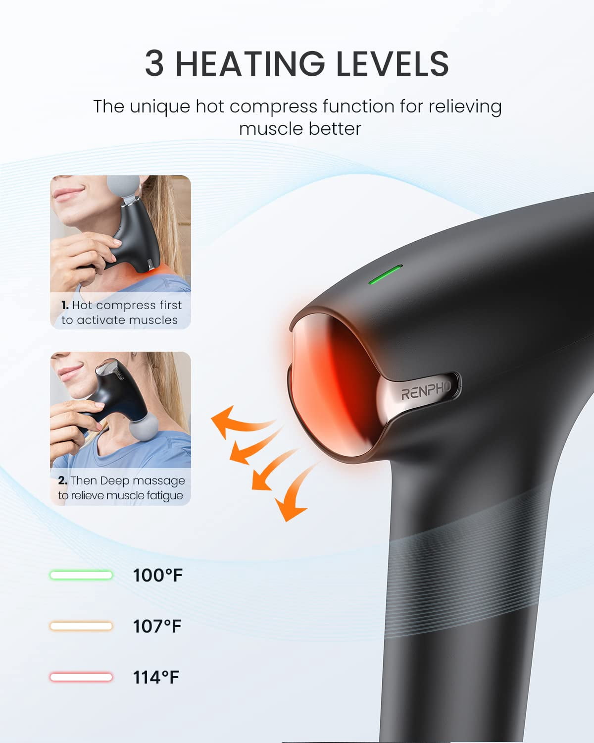 RENPHO Mini Massager Gun Deep Tissue with 3 Heating Levels for Neck Back Muscle Pain Relief, FSA & HSA Eligible, Christmas Gift for Men Father He, Black