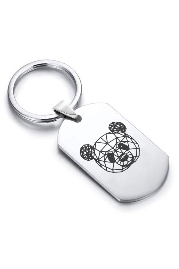 Stainless Steel Geometric Polygon Panda Animal Dog Tag Keychain Circle Ring
