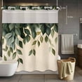 thumbnail image 2 of No Hook Shower Curtain with Snap in Liner, Spring Green Leaves on Vintage Linen Waterproof Fabric Bathroom Curtain Mesh Top Window, Watercolor Botanical Shower Curtains 72x72in, 2 of 9