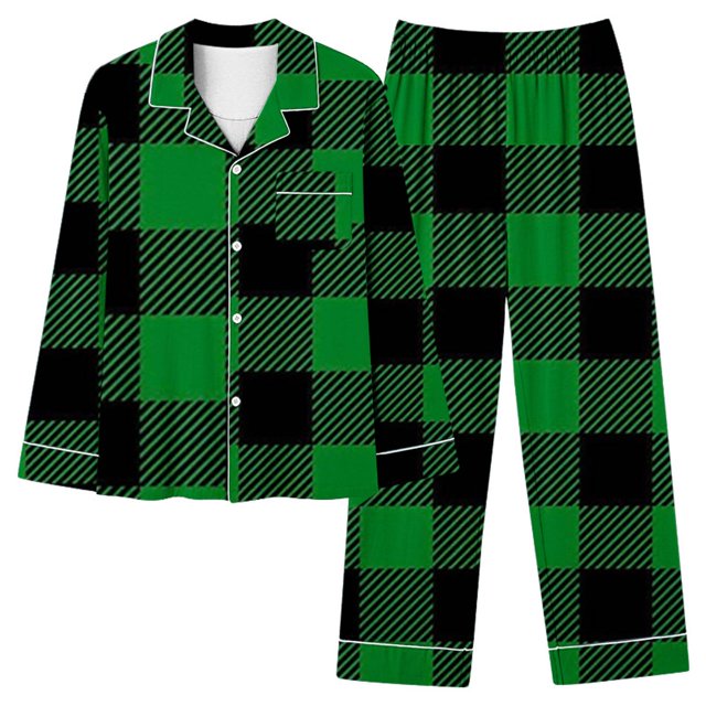 FAIWAD Ensemble de Pyjama à Carreaux à Manches Longues pour Femmes Chemises à Boutons avec Pantalon Grand