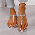 thumbnail image 2 of Kojanyu Women's Rhinestone T-Strap Flat Sandals Crystal Embellished Open Toe Summer Dressy Beach Wedding Shoes Comfortable PU Slip On Thong Sandals, 2 of 10