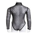 thumbnail image 4 of Combinaison en Dentelle à Mailles Transparentes Noire pour Femmes, Haut à Manches Longues, Col Roulé, Justaucorps, 4 of 6