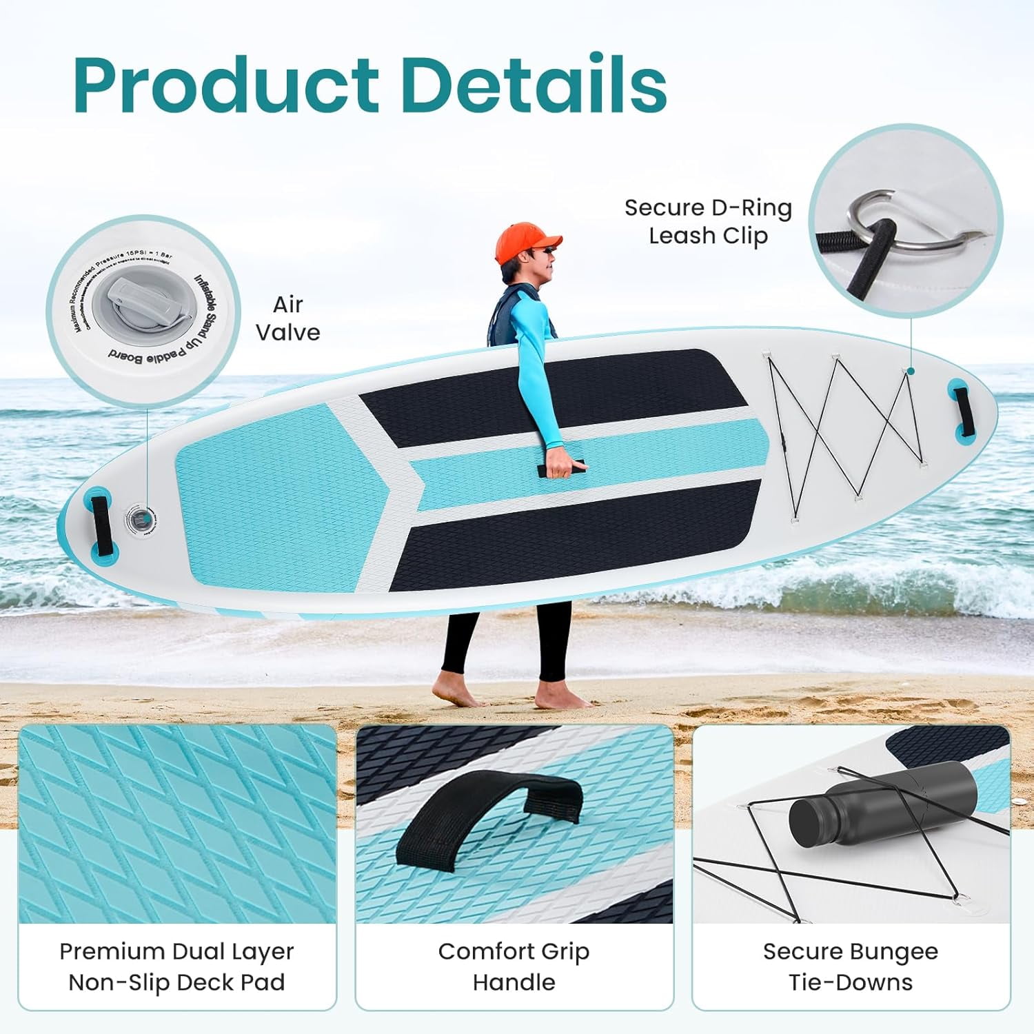 CONCETTA Inflatable Paddle Board,Equipped With SUP Paddle Board Accessories, The Non-slip EVA Deck Design Restarts The Surfboard,Surfboard for Youth&Adults of All Skill Levels,Gray Blue
