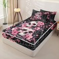 thumbnail image 2 of Homewish Gothic Skull Zipper Queen Comforter Set with Fitted Sheet and 2 Pillowcases,Happy Halloween Zipper Bedding Set,Pink Flowers Spider Web Bed Set,Black Reversible,4pcs, 2 of 8