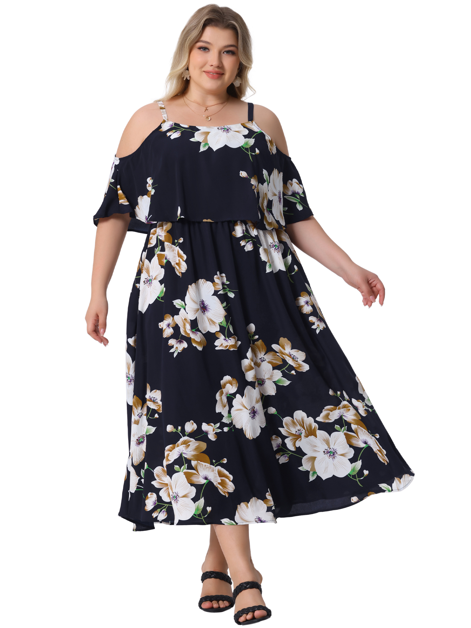 DARING DIVA Plus Size Square Neck Adjustable Strap Dress 3X Navy Blue