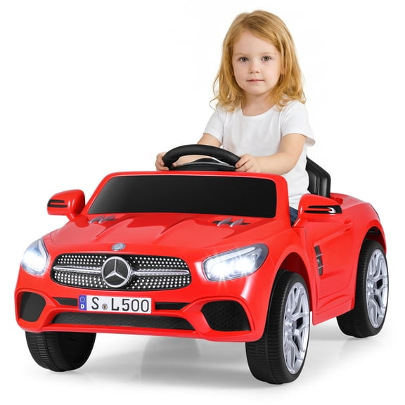 OLAKIDS 12V Electric Kids Ride on Car, Licensed Mercedes Benz SL500 Toy Car with Remote Control, MP3 Plug, USB, 2 Speeds, LED Lights, Battery Powered Toy Vehicle for Toddler Children (Red)