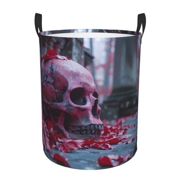 Fotbe Gothic Red Skull Cemetery Cesto de Ropa con Asas, Cesto Impermeable de Gran Capacidad, Bolsa de Lavado para Dormitorio, Cesto de Ropa con Ruedas y Asas-Medium