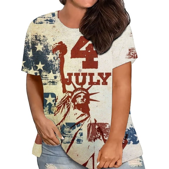 Vetsdori Womens Summer T Shirts Red White and Blue American Flag Pullover Red White and Blue 4th of July , Short Sleeve Plus Size Crew Neck Casual Fashion Tops for Women Graphic