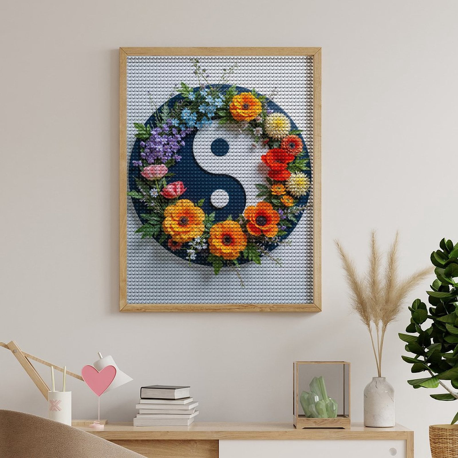 Diamond Art Kits for Adults, Balance Floral Yin Yang Display 5D Diamond Painting Kits for Adults Beginners, DIY Full Drill Diamond Painting, Gem Art and Crafts 12x16