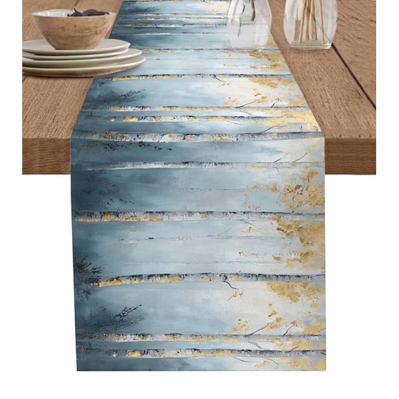 Forest Tree Table Runner 72 Inches, Blue Yellow Trees Modern Abstract Art Bed Runner Dresser Scarves Tabletop for Indoor Outdoor Parties/Ceremony/Banquet, 13" x 72"