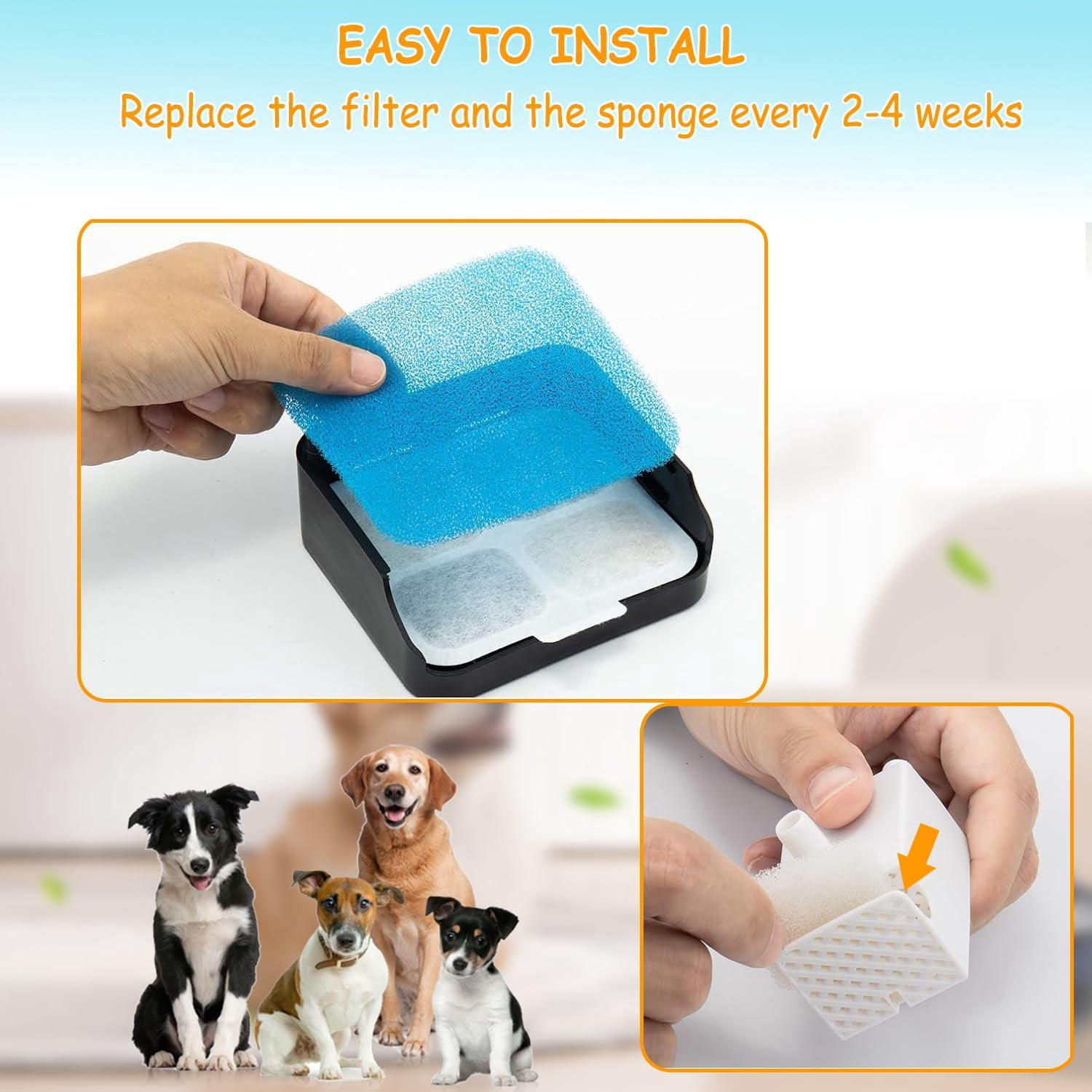 ABCISI 12+12 Pack Replacement Filters for Oneisall PW07SAU 10L/2.64Gal Stainless Steel Dog Water Fountain, Includes 12 Filters&12 Sponges, Improves Water Taste, Promote Pet Health&Encourage Drinking