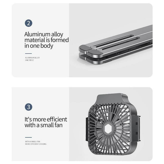 Laptop Stand Aluminum Alloy Foldable 6 Gears Adjustable Laptop Holder With Attachable Fan