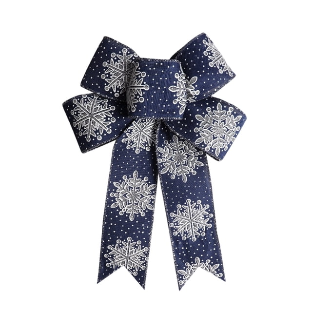 Blue Dark Blue Christmas Snowflake Bow Holiday Decoration Ribbon For Tree Gift Wrapping Door Hanging Polyester Material Festive Season Home And Party Decor