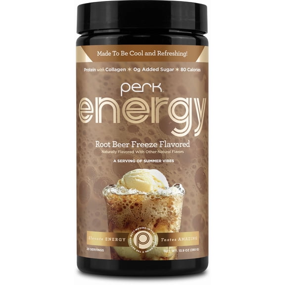 Perk Energy Drink Mix (Root Beer Freeze) 20 Servings - Caffeinated Healthy Coffee Alternative with Protein, 100mg of Caffeine, Gluten-Free, Soy-Free
