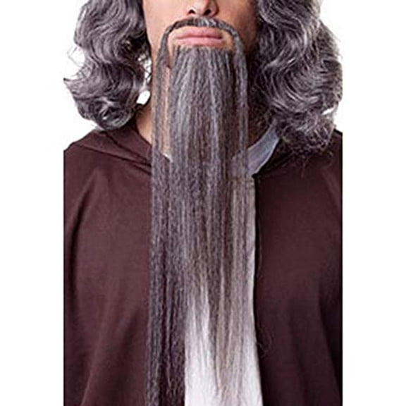Wizard Beard Goatee Mustache Set Color Grey - Sepia Costume Wigs 15" Long Human Hair Fiber Merlin Asian Magician Shogun Fancy Dress Face #951