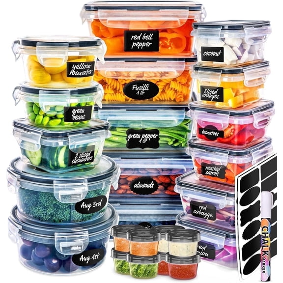 52 Pcs Food Storage Containers with Lids Airtight, Plastic Meal Prep Container for Pantry & Kitchen Organization & bento box & snack containers, BPA-Free, Leak-Proof with Labels & Marker Pen
