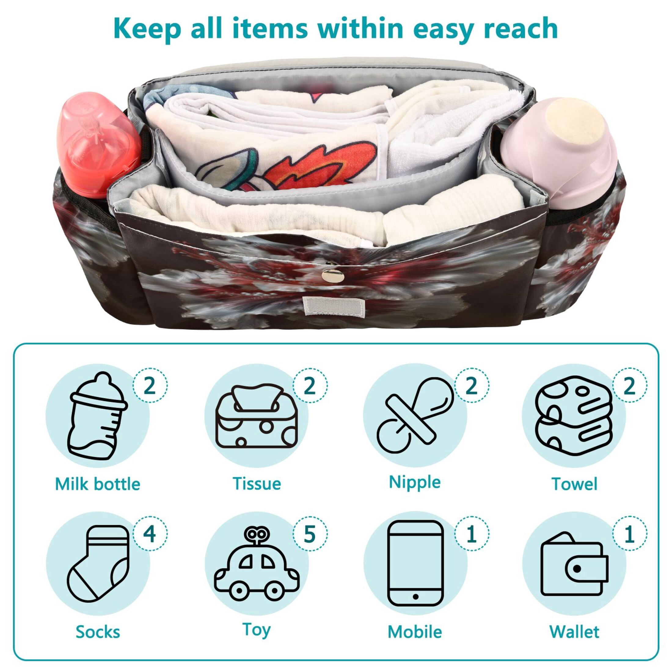 DIXRUYEE Stroller Organizer Ent Petal Reverie Printed