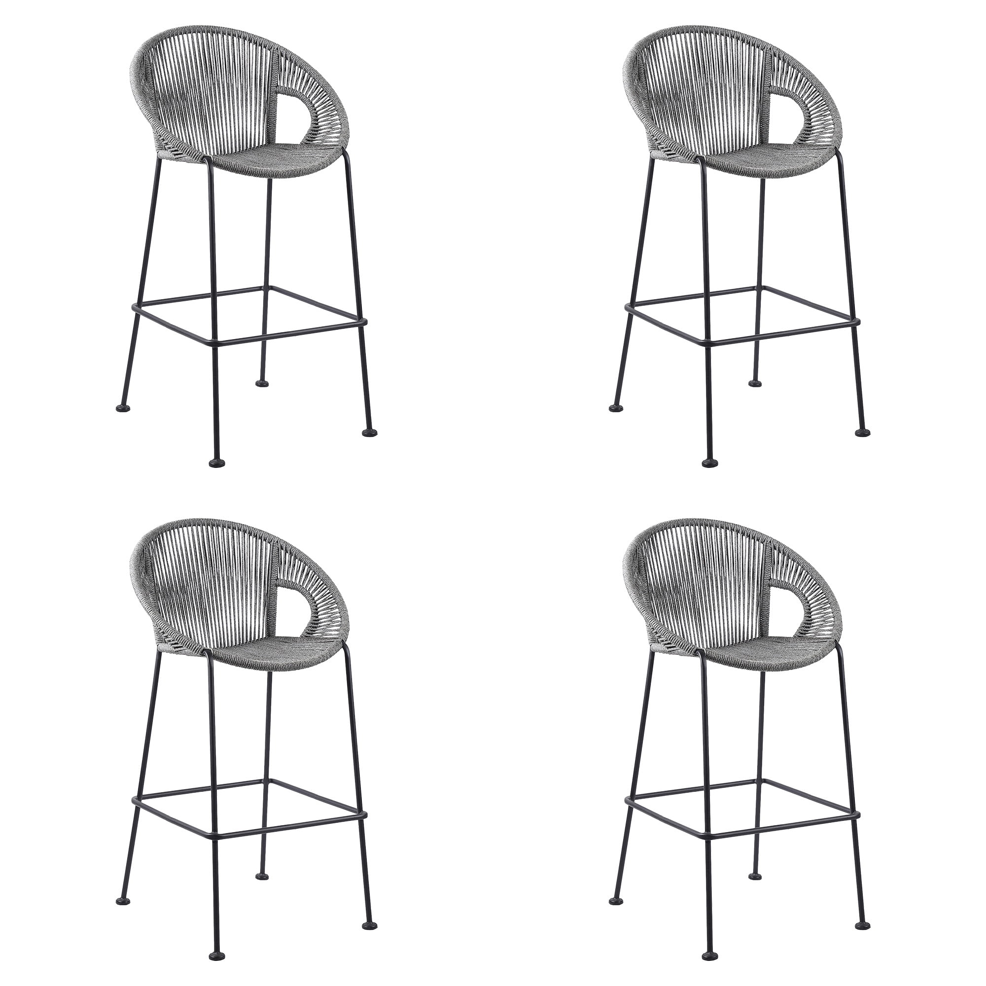 Acapulco 26" Indoor Outdoor Steel Bar Stool with Gray Rope - Set of 4