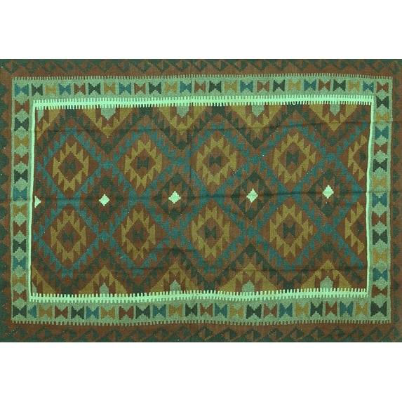 Ahgly Company Indoor Rectangle Oriental Turquoise Blue Traditional Area Rugs, 2' x 4'