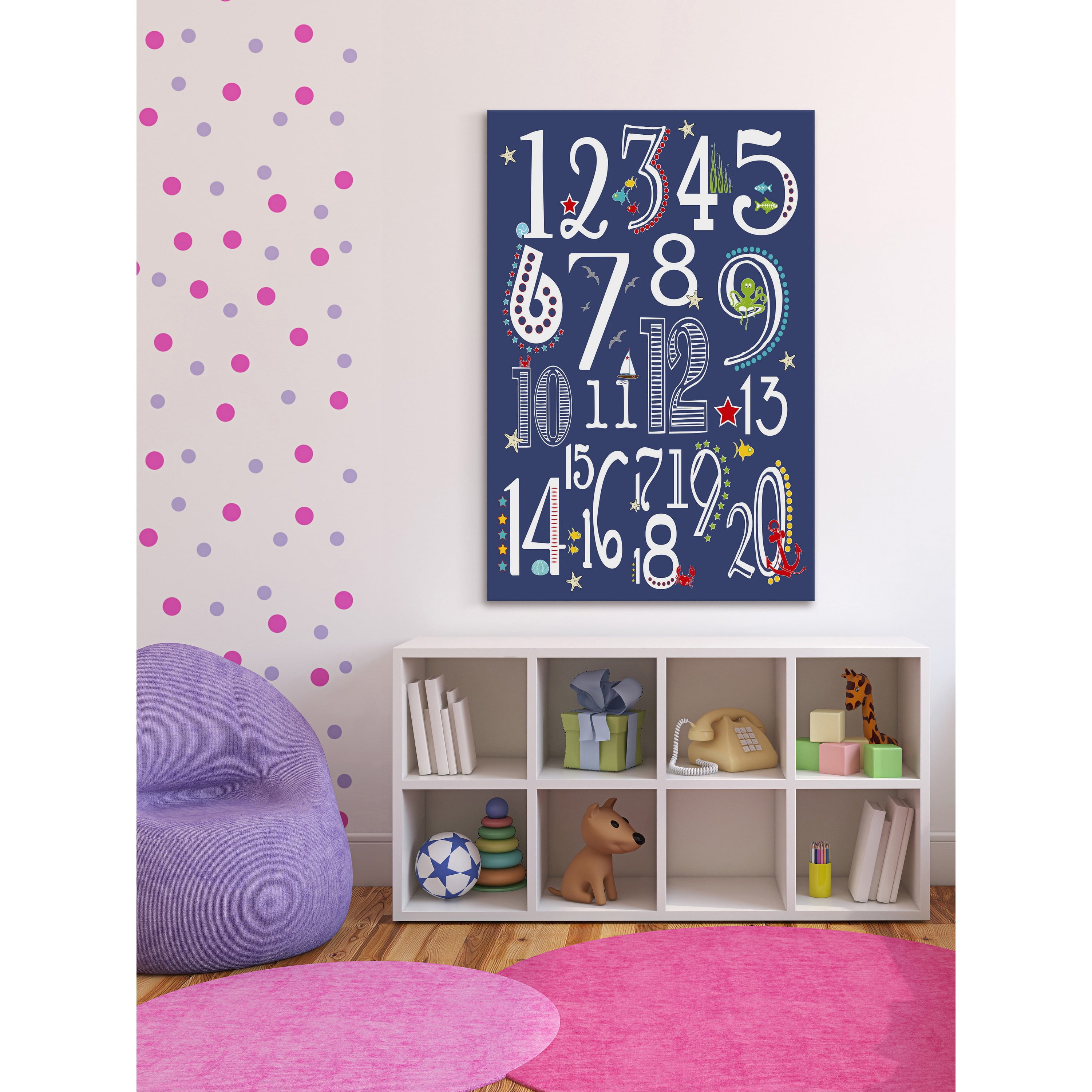 Marmont Hill "123 Nautical Navy" by Karen Zukowski Painting Print on Wrapped Canvas