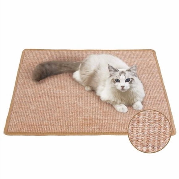 FUKUMARU Tapis Grattoir pour Chat, 23.6 X 31.5 Pouces Tapis de Grattoir en Sisal Naturel, Tapis de Sol Horizontal pour Chat, Protège Tapis et Canapés Marron