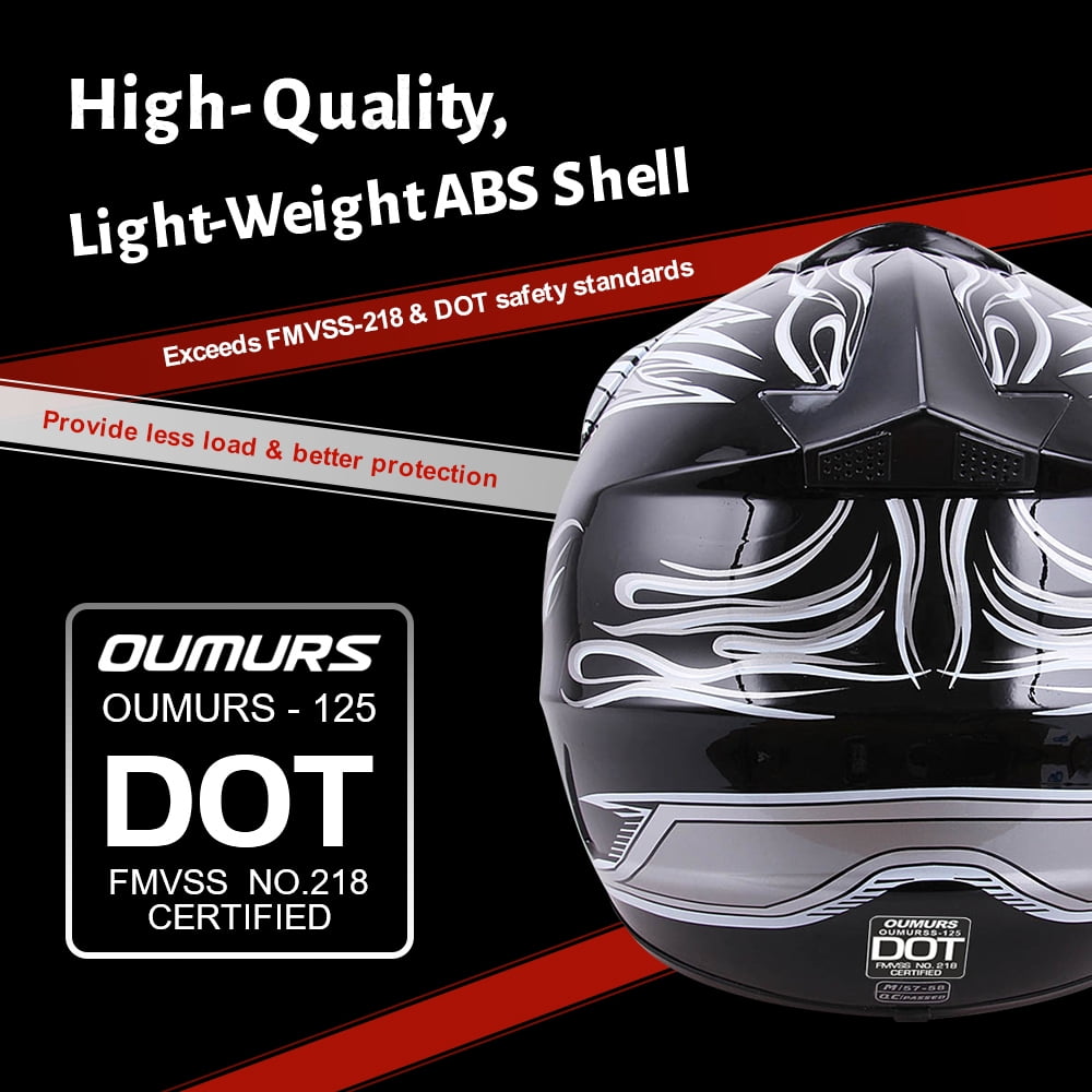 Oumurs DOT Motocross Motorcycle Helmet Open Face Off-road Dirt Bike ATV Helmet Unisex Adult Black M L XL XXL