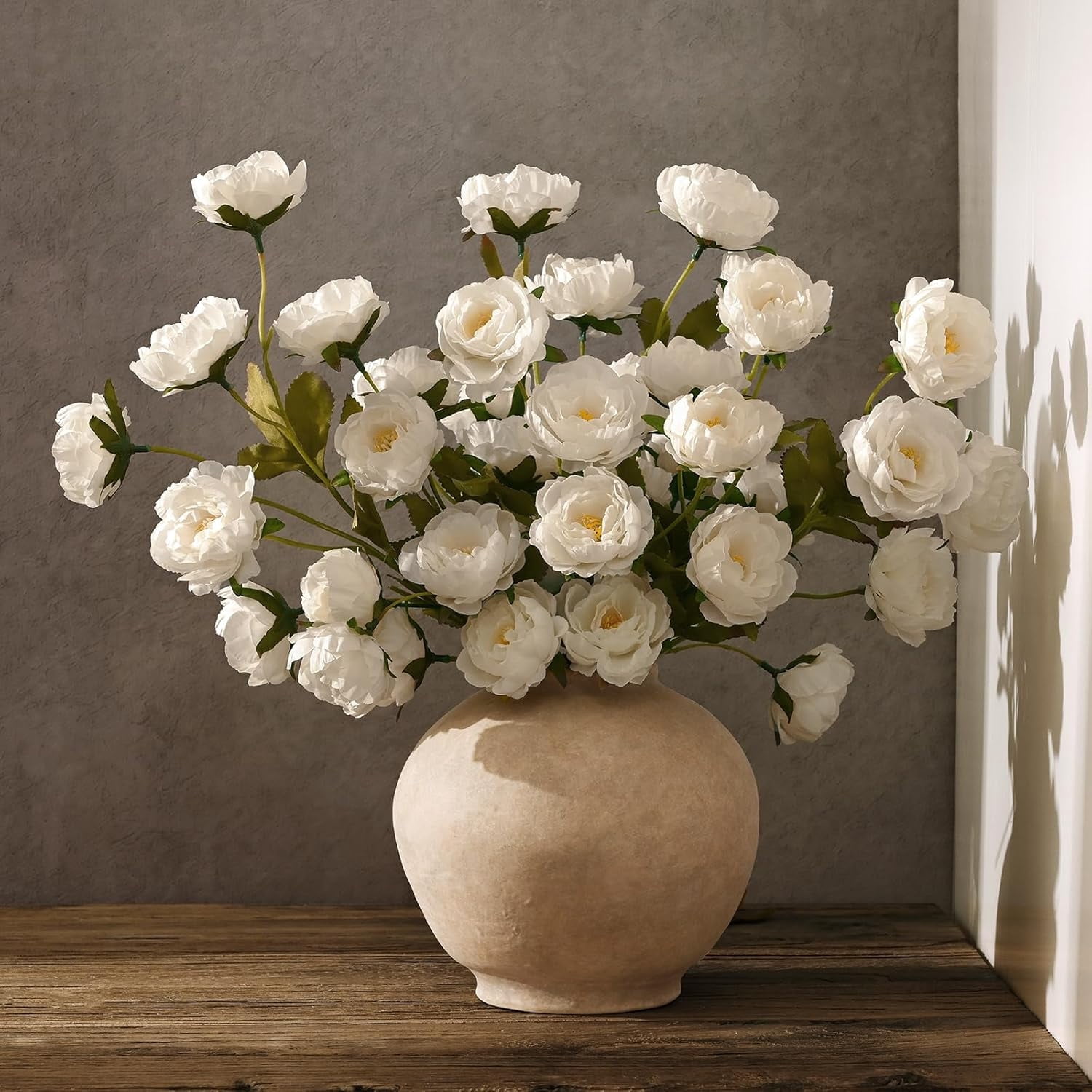 Yastouay 6 Pack Peony Artificial Flowers for Vase, 36 White Blooms Silk Fake Flowers Branches with Stems for Home Decor Wedding