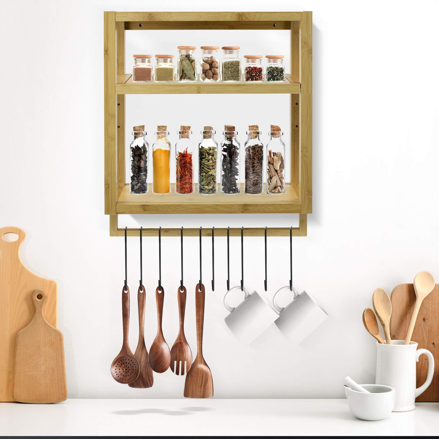 Sorbus Bamboo Finish Bathroom Wooden 3-Tier Wall Mounted Organizer Width 8.25-inch Towel Rack Holder