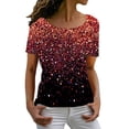 thumbnail image 1 of Prolriy Hauts d'Été pour Femmes 2025 Printemps Col Rond Imprimé Cristal Brillant T-Shirt Décontracté à Manches Courtes Rouge TTTG, 1 of 4
